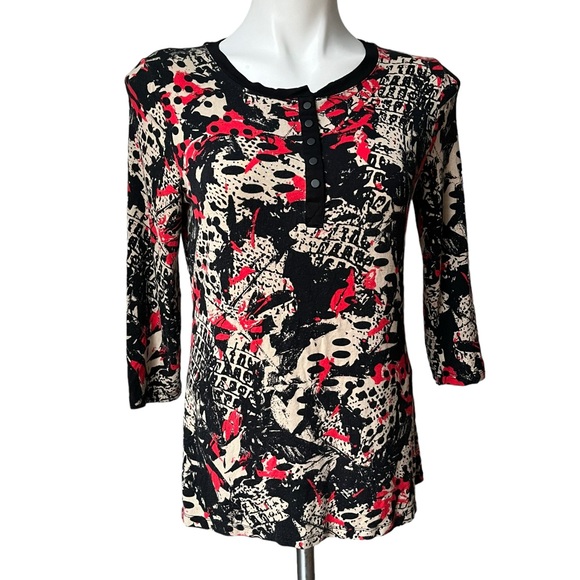 Laura Ashley 3/4 Sleeve Henley Snap Button Top, Sz S - Picture 5 of 10